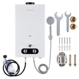 Tankless Water Heater Propane, 2.64 GPM 10L Portable Propane Camping Water Heater with Overheating Protection, for RV Camping, Pet Bathing, Barn & Cabin(White)