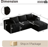 ONEMMLION 96" L-Shaped Cloud Boneless Couch Sofa with Chaise, Black