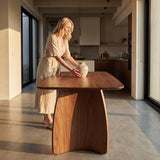 70 Inch Large Dining Table for 6-8 People, Solid Wood Kitchen Table with Curved Wooden Legs