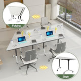 Folding Conference Table 47.2",Conference Room Table with Wheels T Shaped Modern Meeting Table for Office