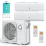 28000 BTU 2 Zone Mini Split Heat Pump, 20 SEER2 9000+12000 BTU Ductless AC with WiFi, Alexa App Control for Bedroom Living Room Garage Office