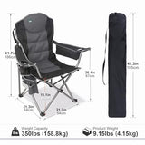 Northroad Oversized Camping Chair, Full Padded Outdoor Folding Chair Support 350 LBS, Heavy Duty Lawn Chair w/Cup Holder, Cooler Bag, Shoulder Straps for Adult-Black