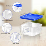 FeyBuosk 4 pcs 2qt Food Storage Containers with Lid, Square Clear Commercial Food Storage Containers with Handle and Scale for Food Storage in Home Kitchen & Dining (Blue)