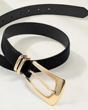 WHIPPY Women Leather Belt for Jeans Pants Dresses Elegant Gold Buckle Fashion Ladies Waist Belt for Casual Office Outfit, Black, L