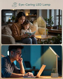Addtam LED Desk Lamp with Pen Holder, Study Lamps with 3 Outlets 4 USB Charging Ports(2 USBC), 3 Color Modes Desk Light Touch Lamp