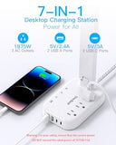 One Beat LED Small Desk Lamp Power Strip 5ft Extension Cord, 3 Outlets, 4 USB Ports(2 USB C), 4 Modes, 5 Level Touch- Home/Office, White
