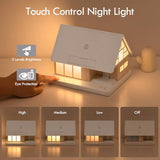 SMARTERIOR Night Light,House-Shaped Nightstand Light with 15W Wireless Charger and White Noise Machine,Touch Control 3-Level Dimmable Lamp