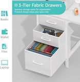 White Desk with Fabric File Drawers Cabinet, 47 Inch Reversible Computer Desk with Filing Cabinet, White