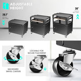 Steel AV Cart with Extra Storage, 24" X 18" X 20.7"-30" Height Adjustable 2-Layer Utility Rolling Projector Cart w/Wheels