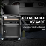 Auto Dynasty 3-Layer Height Adjustable Rolling AV Cart with Locking Storage Cabinet, 30" H, 4 Wheel, 3 Outlets, 2 USB Ports