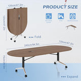 8FT Foldable Rectangle Conference Table, Mobile Meeting Tables with Cable Grommet & Rolling Casters