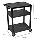 Black Mobile Plastic 3 Shelf AV Presentation Cart