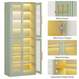 Tribesigns Tall Shoe Storage Cabinet with Acrylic Doors and LED Lights, 8-Tier Entryway Shoe Organizer Rack with Adjustable Shelves and Hanging Hooks for Narrow Closet, Hallway, Mint Green (Set of 2)