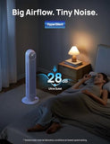 Dreo Tower Fan for Bedroom, 25ft/s Smart Standing Fans, 90° Oscillating Floor Fan with 4 Modes, 4 Speeds, 8H Timer, 28dB, Bladeless, Remote, 28 dB, Works with WiFi Voice Control