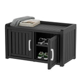 EasyUp Shoe Bench Waterproof,Resin Shoe Cabinet,Outdoor Storage,Industrial Hallway Bench with Adjustable Shelves for Entryway,Living Room,Bedroom(Black,Double Door)