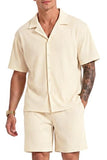 GINGTTO Mens Vacation Outfits Sets Summer Outfits for Men 2 Piece Set Beach Shirt and Short Sets Khaki XL