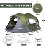 CampExo Camping Tent, Pop Up Instant Tent for 2-3 Person, Sets Up in Just Seconds, Waterproof Durable Tent with Carry Bag for Camping Hiking Outdoor (Army Green)