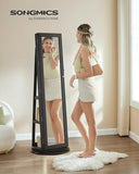 SONGMICS 360° Swivel Jewelry Cabinet, Lockable Jewelry Organizer with Full-Length Mirror, Rear Storage Shelves, Interior Mirror, Jewelry Armoire, Gift Idea, Black UJJC006B01