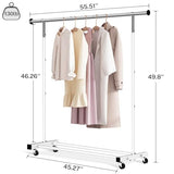 VICERII Clothing Rack, 55.51 Inch Heavy Duty Clothes Rack Rolling Garment Rack with Wheels and Bottom Shelf, 130LB Capacity, White