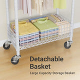 VIPEK R1 Rolling Clothes Rack with Pegboard Organizer Portable Closet for Hanging Clothes with Lockable Wheels & Removable Basket, White