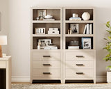 WAMPAT 74" Tall BookBookshelf, Large Farmhouse Bookcase with 3 Drawers