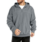 GINGTTO Mens Quarter Zip Pullover Hoodies For Men Grey Corduroy Sweater Men 1/4 Zip Hoodie L