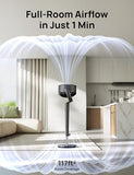 Dreo Fan for Bedroom, 120° Oscillating Standing Fans, Quiet Floor Fan with DC Motor, 100ft Pedestal Fans for Room, 9 Speeds, 4 modes, 20dB, 120° Manual Vertical, 37-42" Adjustable Height, 9H Timer