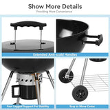 GREEN PARTY 22 inch Kettle Charcoal BBQ Grill with Wheels, Portable Charcoal Grill with Porcelain-Enameled Lid & Ash Catcher, Black