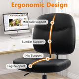 CLATINA Armless Home Office Chair, Small PU Leather Ergonomic Low Back Desk Chair with Lumbar Support, Black