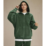 Talakeno Mens Womens Fleece Hoodies Sweatshirt Double Zip Up Oversized Acid Wash Hoodies Winter Vintage Cotton Sweatshirt(Army-Green,XS)