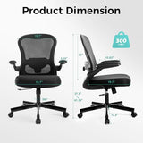 ALPHA HOME Office Chair Ergonomic, Mesh Computer Chair with Lumbar Support Executive Stool with Flip-up Armrest & Padded Cushion, BIFMA & SGS Certified