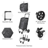 3 in 1 Shopping Cart with Wheels, 60L/250LBS Multi Use Grocery Cart with 7" Big Wheels & Removable Waterproof Bag