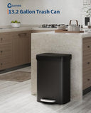 Large Garbage Can for Kitchen, Rustproof Step-on Kitchen Metal Trash Bin with Liner Rim, Rear Handle, Soft Close Plastic Lid