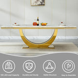 94.5" Large Marble Dining Table Set for 10, Luxury White Gold Kitchen Table