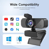 1080P Webcam PC Webcam with Microphone and Physical Privacy Cover, Noise-Canceling Microphone, Auto Light Correction