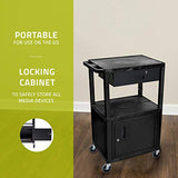Luxor WT42C2E-B/WTD 42" H AV Cart - 3 Shelves Cab Drawer - Black, 4" Ball Bearing Casters with Two Locking Brake, Multipurpose Storage for Video Projector, TV, Laptop