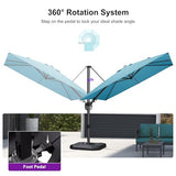 PURPLE LEAF 8.8' X 8.8' Right-left Tilt Patio Umbrella with Base Outdoor Cantilever Swivel Square Umbrella with Tilt Aluminum Offset Umbrella, Turquoise Blue