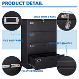 4 Drawer Filing Cabinet with Lock Metal Lateral File Cabinet Office Home Steel Lateral File Cabinet for A4 Legal/Letter