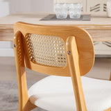 ROCITY Rattan Dining Chairs Set of 6 Beige Linen Fabric