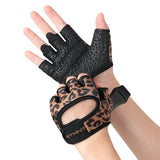 RYMNT Minimal Weight Lifting Gloves,Short Micro Workout Gloves Grip Pads with Full Palm Protection & Extra Grip for Men Women, Leopard-Small