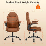 Ylzyxal Office Desk Chair, Ergonomic Computer Chair with Padded Flip-Up Arms and Adjustable Lumbar Support, PU Leather Executive Chair with Tilt Lock and 360° Swivel Rolling Wheels for Work