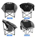 Northroad Folding Compact Camping Moon Chair, Outdoor Padded Saucer Round Chair w/Cup Holder Supports up to 300 lbs for Beach Hiking Fishing Picnic Lawn,Black
