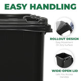 Outdoor Garbage Can with Lid - 32 Gallon Trash Can for Backyard, Deck, Garage - Dual Wheels, Extra Heavy-Duty Black, 2-Pack