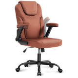 SEATZONE Brown Office Chair Ergonomic Desk Chair with Lumbar Support, Flip-Up Arms, Adjustable Swivel Computer Chair with Wheels