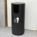 Cylindrical Metal Outdoor Garbage Can with Lid - Durable Waste Container for Garden, Patio