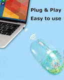 Wireless Bluetooth Mouse, Clear Aqua Water Glitter Liquid Sand Transparent Silent Mouse with Cute Puppy Pattern Inside,Portable for Laptop, iPad, PC, Chromebook,Gift for Girls, Women and Men