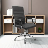 Furmax Ribbed Office Desk Chair Mid-Back PU Leather Executive Conference Task Chair Adjustable Swivel Chair with Arms (Black)