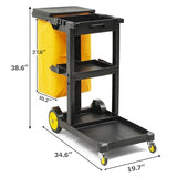 3 Shelf Commercial Traditional Plastic Janitor Cart, with 2 Yellow 25 Gallon Vinyl Bag & Rubber Gloves for Restaurant Hotel Home