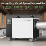 Waykar 125 Pint Crawl Space Dehumidifier with Pump & Drain Hose for Basements