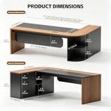 SimpArt Executive L-Shaped Office Desk with Storage Shelves, Modern Executive Desk with Curved Edge
